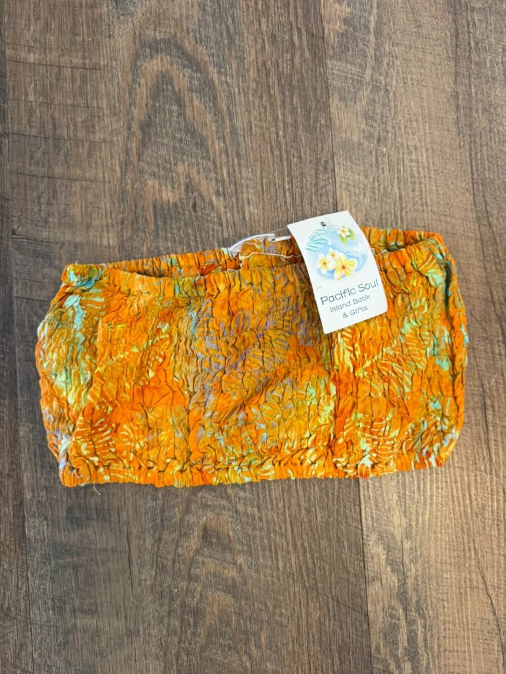 Pacific Soul Island Batik Orange Smocked Cropped Tube Top, NWT - Small/Medium